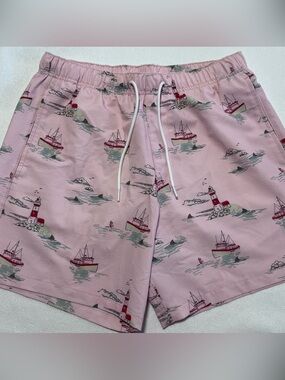 Hollister Pink Nautical Lighthouse Print Swim Trunks Size Medium